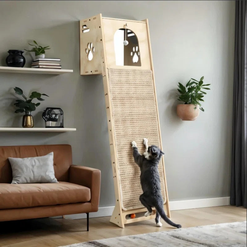 Luxury Wall-Mounted Cat Climbing Tower — Modern Cat Climber with Scratching Mat & Perch