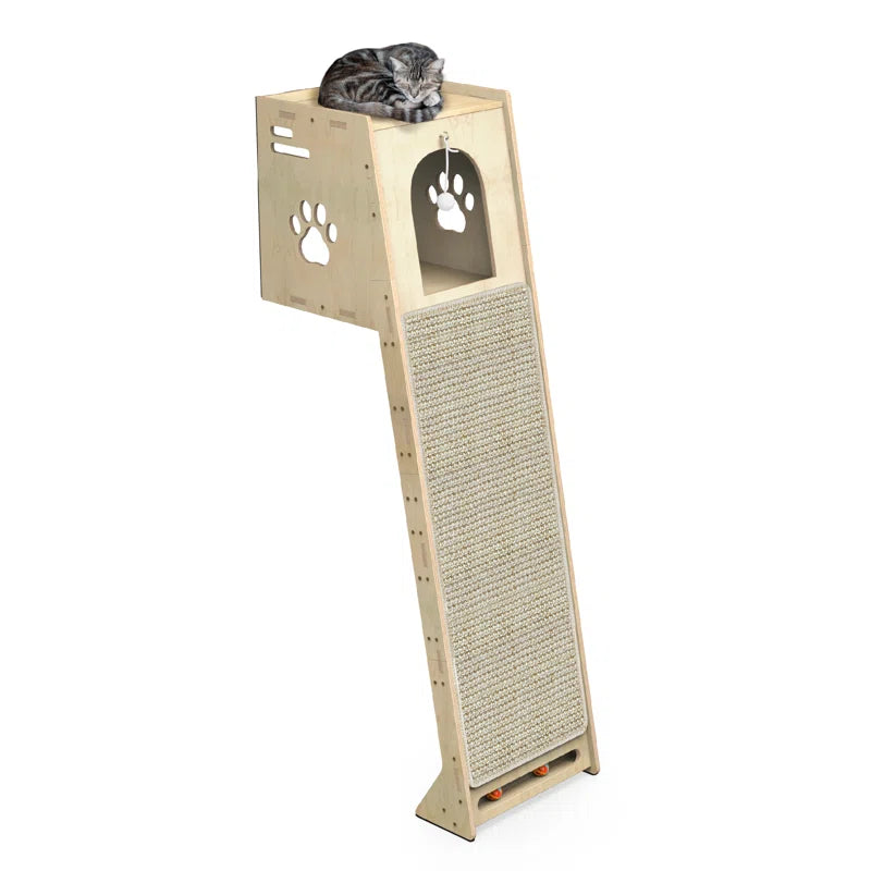 Luxury Wall-Mounted Cat Climbing Tower — Modern Cat Climber with Scratching Mat & Perch