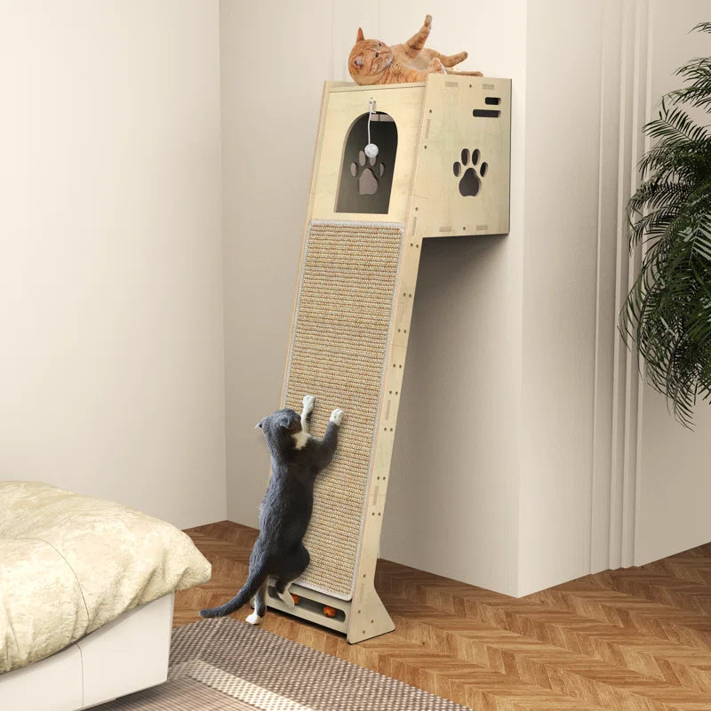Luxury Wall-Mounted Cat Climbing Tower — Modern Cat Climber with Scratching Mat & Perch