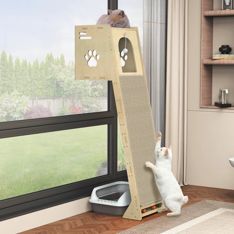 Luxury Wall-Mounted Cat Climbing Tower — Modern Cat Climber with Scratching Mat & Perch
